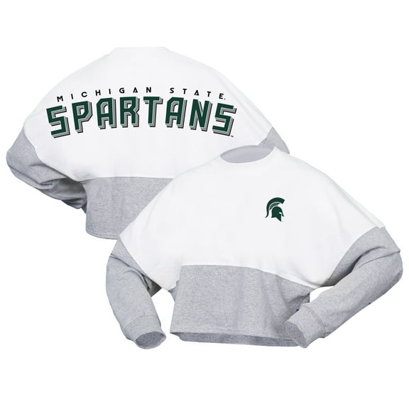 Women's Spirit Jersey White Michigan State Spartans Heather Block Cropped Long Sleeve Jersey T-Shirt