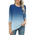 thumbnail image 4 of Hot days, bold styles Olyvenn 3/4 Length Sleeve Womens Tops Summer 2025 T-Shirts Gradient Print Crew Neck Casual Basic Tee Fit Tunic Tops Blouse Dark Blue XXL, 4 of 6