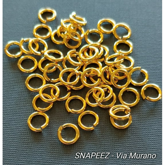 Snapeez II ULTRAPLATE 24 Kt. Gold Hard Open Jump Ring 6mm Heavy Gauge (Pk 50). Made in USA.