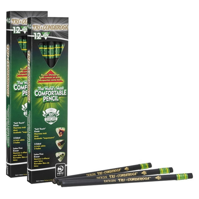 Ticonderoga Tri-Conderoga Pencils with Bonus Sharpener, #2 Lead, Black, 24 Count, 2 Pack