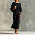 thumbnail image 5 of Hueook Elegant Dress for Women Crew Neck 3/4 Sleeve Straight Fit Casual Midi Dress Black 3X, 5 of 8