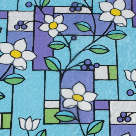 - NK Waterproof Blue Lattices Flower Glass Sticker Modern Concise Style 1.5x3.3ft 16.4ft
