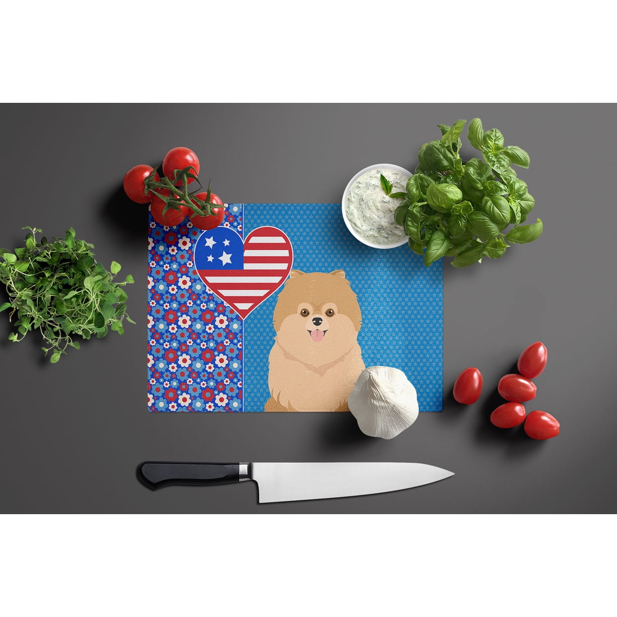 Orange Pomeranian Glass Cutting Board Large 12 in x 15 in