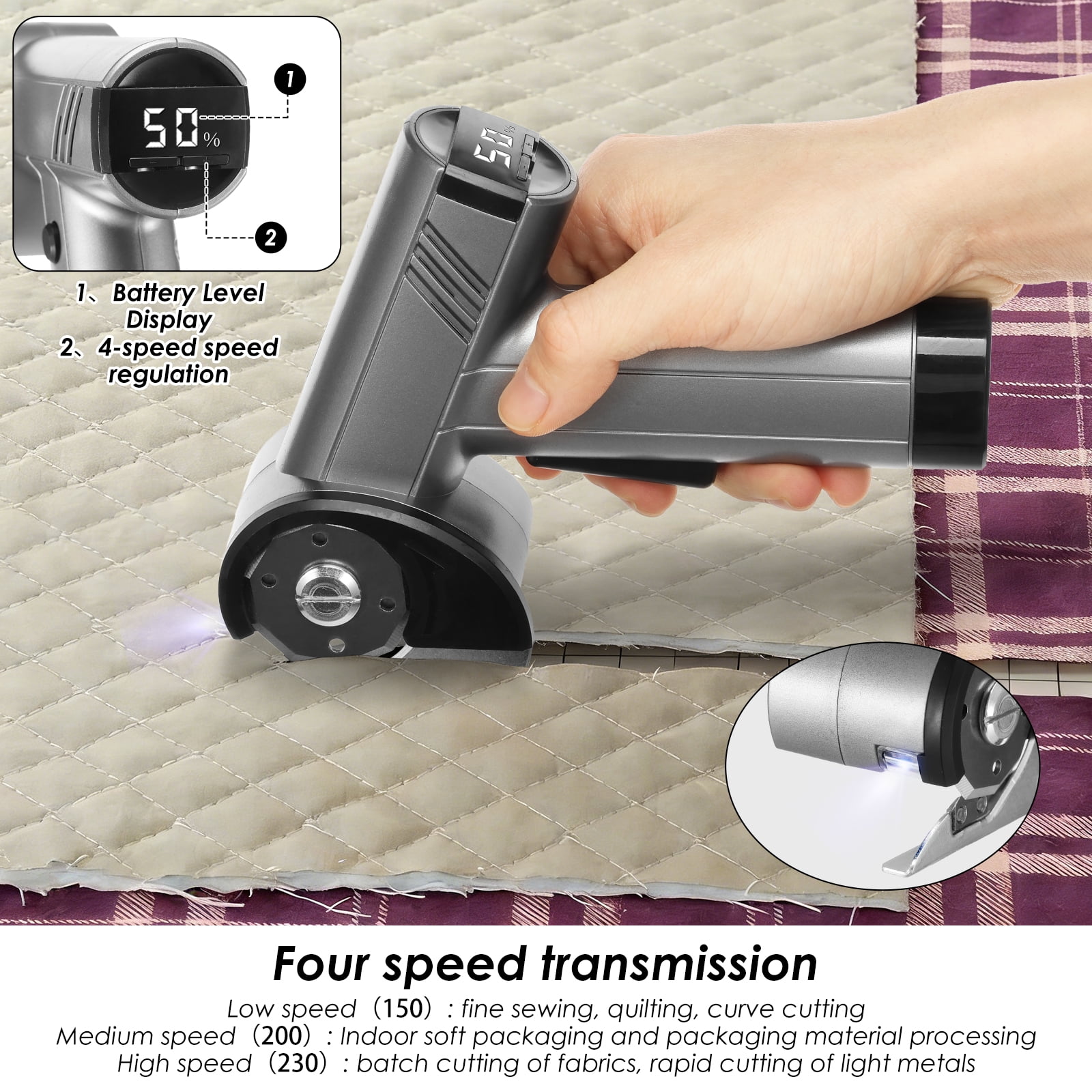 High Cutting Performance Cordless Electric Scissor Safety Protection Rechargeable Cardboard Box Cutter Lightweight Power Rotary Cutter for Carpet Leather Cardboard,Silvery