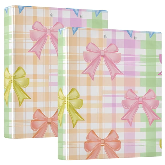Cute Bows and Plaid Hardcover 3 Ring Binder 1.5” Round Rings Letter Size Paper Pockets for School Office Supplies