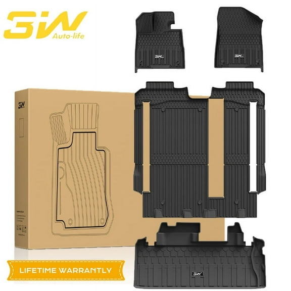 3W Floor Mats & Cargo Liner for 2021-2024 Toyota Sienna 8 Seat TPE 1st 2nd and 3rd Row with Trunk Mat (NOT for Spare Tire Model ), Black All Weather Car Mats