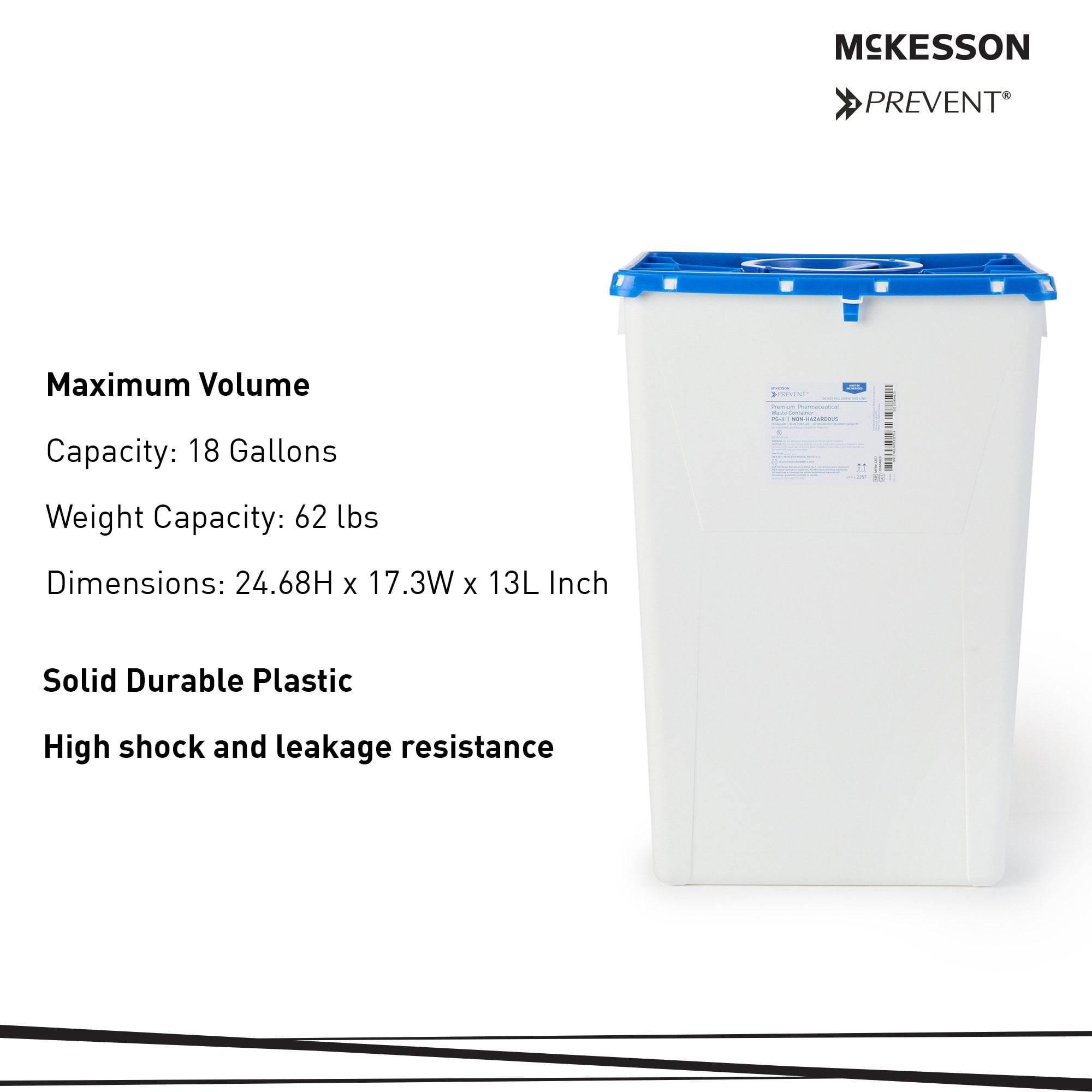 McKesson Prevent Pharmaceutical Sharps Container, Premium - Plastic, 18 gal, 1 Ct