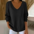 thumbnail image 2 of Feancey Womens Plus Size Fall Tops Long Sleeve V Neck Pullover Sweaters Solid Color Loose Knitted Tops Cozy Soft Knit Jumpers Black 5XL, 2 of 8