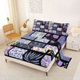 thumbnail image 2 of jejeloiu Abstract Floral Bed Sheets For Girls,Patchwork Print Full Size Sheets,Purple Black White,4-Piece,1 Flat Sheet, 1 Fitted Sheet and 2 Pillowcases, 2 of 6