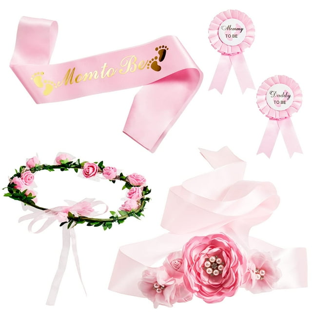 Kit de fajas de maternidad Xinnun, 5 unidades, corona de flores, color rosa, para baby shower