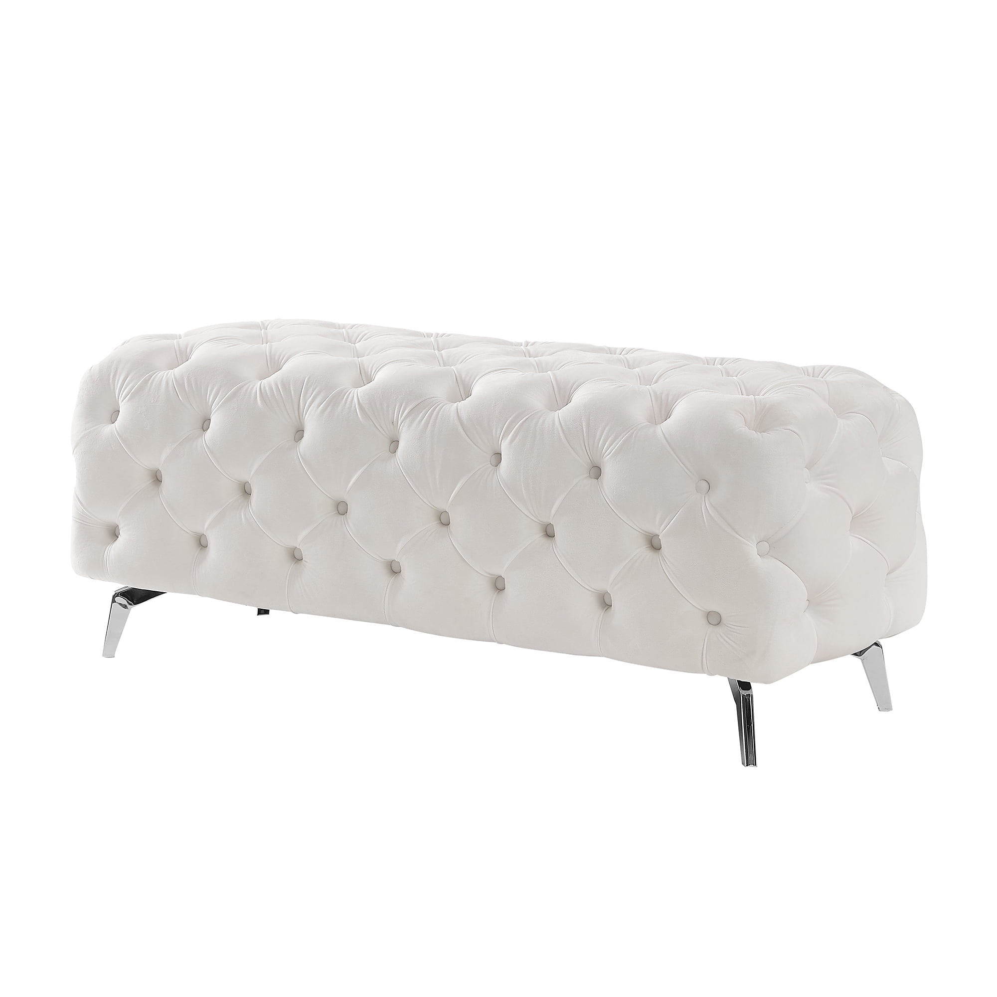 Kepooman 51 Inches Modern Velvet Bedroom Bench, Button-Tufted Upholstered Ottoman End of Bed Bench for Entryway Living Room Bedroom, White Kepooman 51 Inches Modern Velvet Bedroom Bench, Button-Tufted Upholstered Ottoman End of Bed Bench for Entryway Living Room Bedroom, White