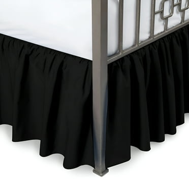 AUQ 100% Egyptian Cotton 800 Thread Count Dust Ruffle Bed Skirt, 18" Inch Drop Length Ruffle Bed Skirt, Queen Size (60" X 80") Inch, Black Solid