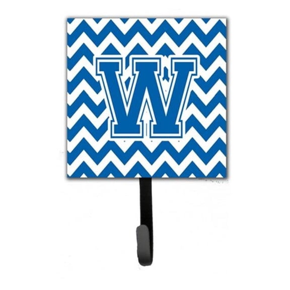 Carolines Treasures  Letter W Chevron Blue & White Leash or Key Holder - Blue & White - 6in. H x 1.25in. W x 4.25in. L