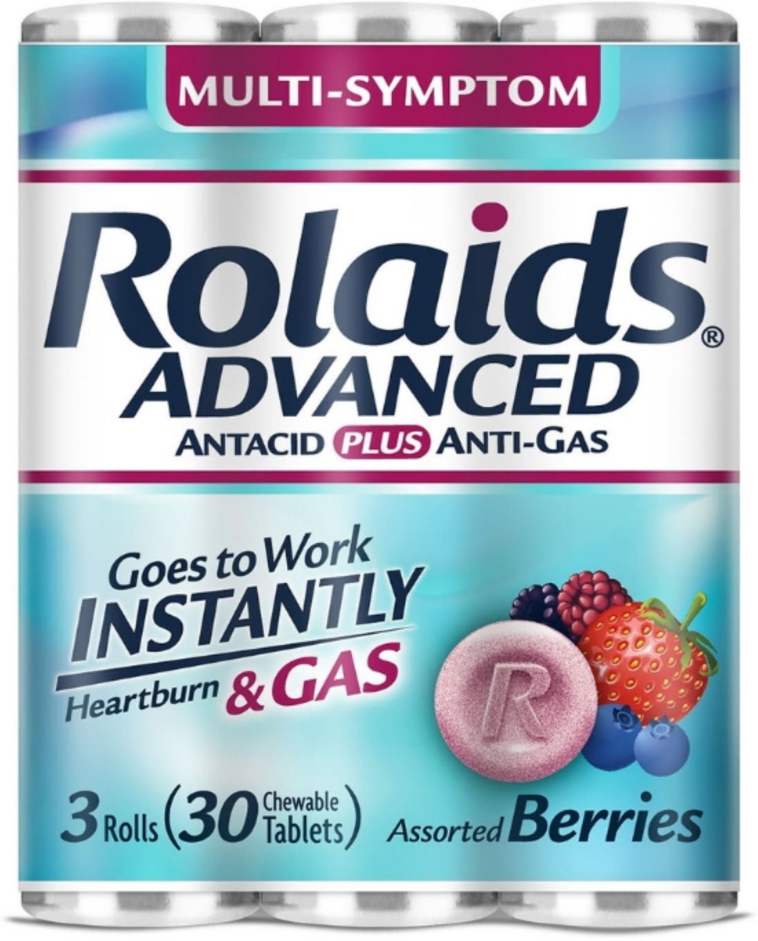 Rolaids Advanced Strength Antacid Plus Anti Gas Tablets Rolls, 3 Rolls