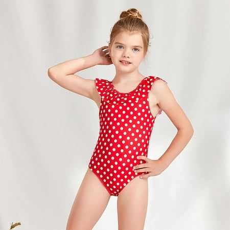 

Gubotare Girls Swimsuit Skirt Polka Dot Pattern Round Neck With Ruffled Edge Girls Swimming Pool Hot Swimsuits for Girls 12-14 Red 7-8 Years