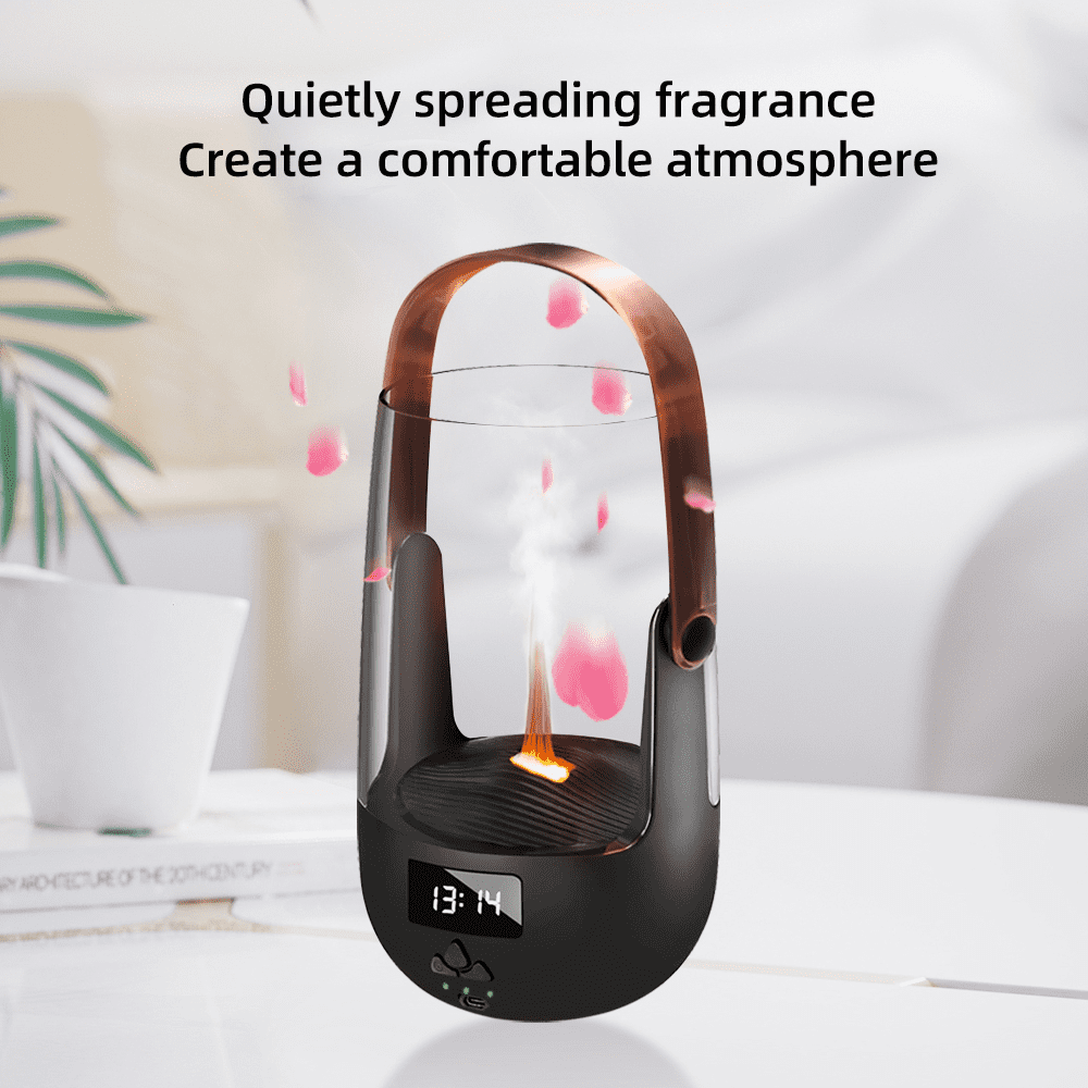 Retro Essential Oil Diffuser with Realistic Flame Effect, 200ML Humidifier, 3 Timers, Ambient Lighting & Waterless Protection