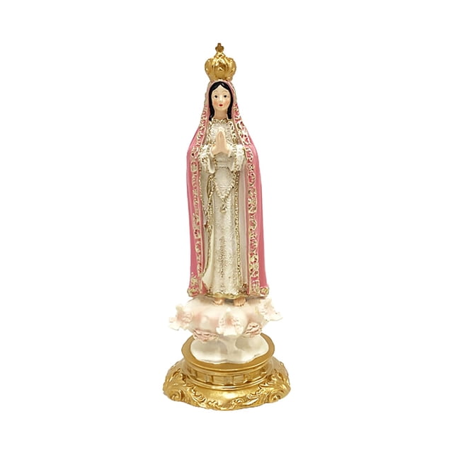 Figura de Nuestra Señora de Fátima, estatua de María Santísima, artesanía, escultura de pie, decoración del hogar, colección de decoración religiosa rosa