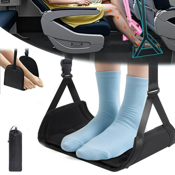 Foot Hammock for Plane Travel, No Collapse Thickened Bamboo Airplane Foot Rest with Extended Adjustment Strap, Portable Desk Foot Hammock to Relax Your Feet, Foot Sling Travel Essentials
