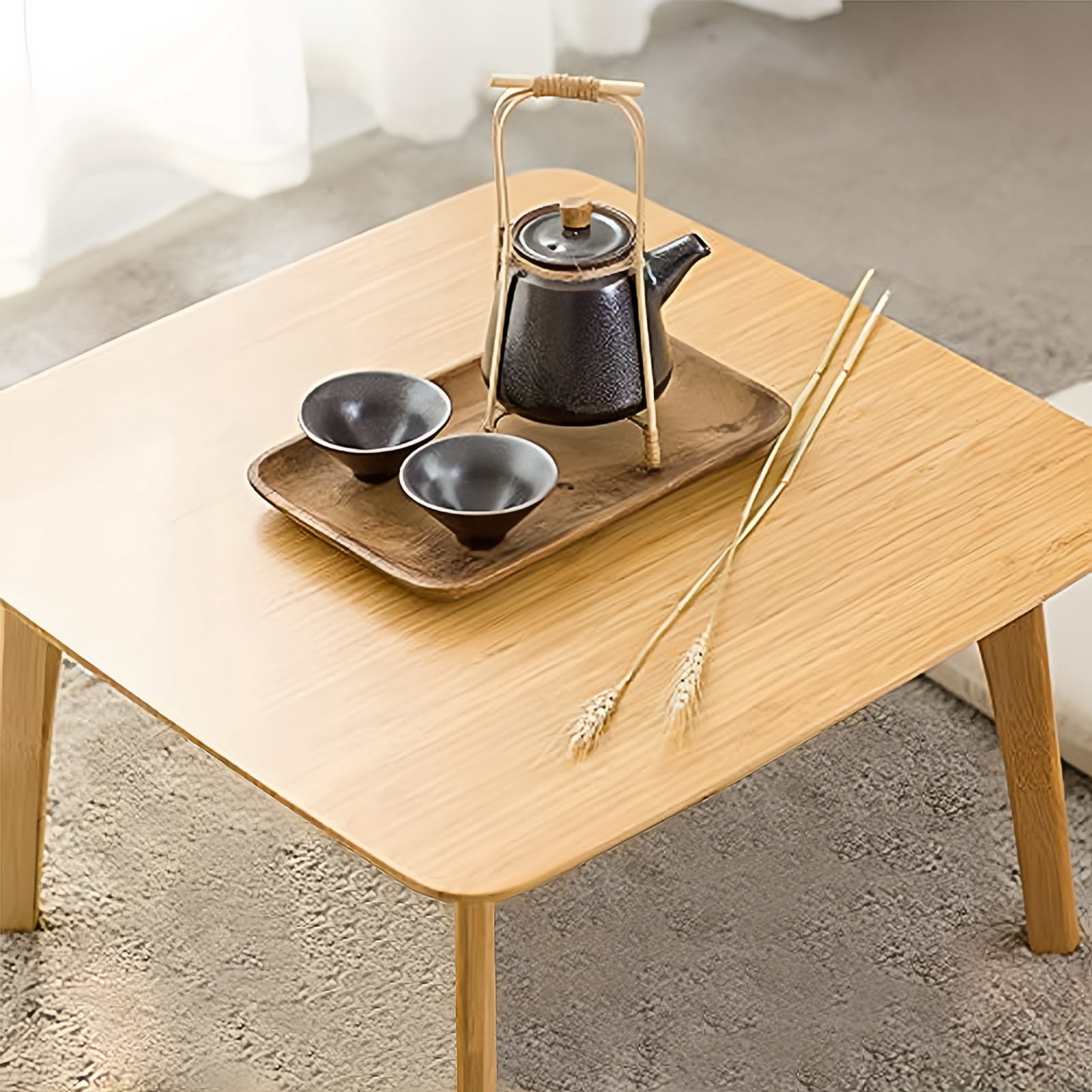 Square Tatami Bamboo Coffee Table for Living Room, Bedroom - Low Tea Table for Floor Sitting, Small Drawing Reading Studying Floor Furniture, Home Sofa Side Accent