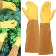 thumbnail image 2 of Gardening Gloves Rose Pruning Thorn Cut Proof Bushes Long Gauntlet Cowhide Work, 2 of 11