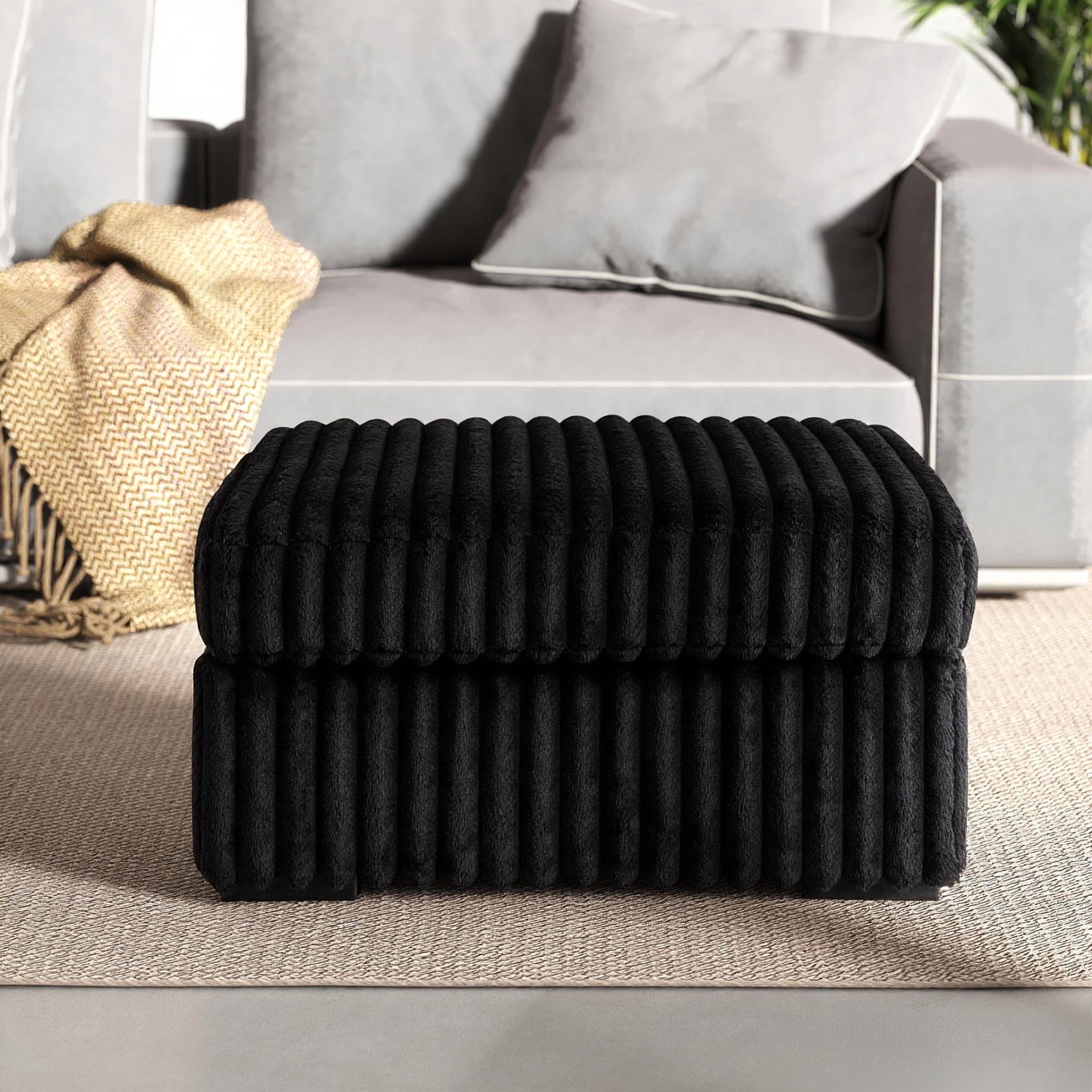 Roundhill Furniture Solenne Oversized Ottoman with Jumbo Corduroy Upholstery, Black