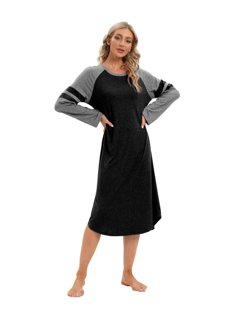 WiWi Women's Bamboo Nightgown - 3/4 Sleeve Sleep Shirt, Lightweight, Plus Size S-3X, Dark Grey