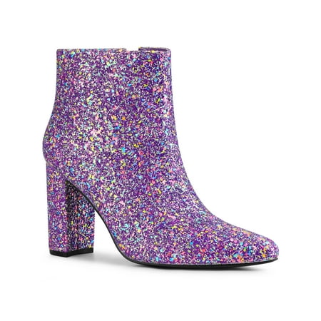 

Allegra K Women s Glitter Pointed Toe Block Heeled Ankle Chelsea Boots