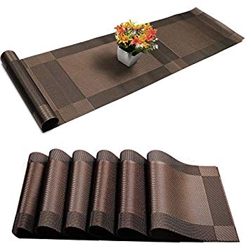 Placemats Set of 6 1 Table Runner Stain Resistant Washable PVC Table Mats