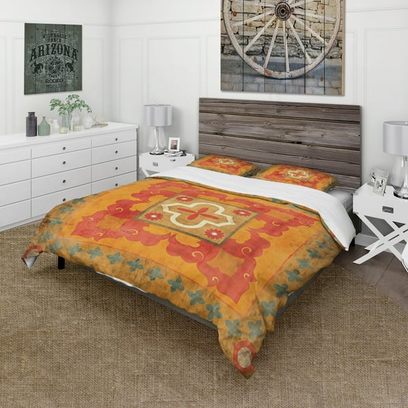 Designart 'Moroccan Orange Tiles Collage II' Cottage Bedding Set - Duvet Cover & Shams