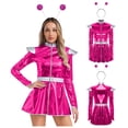 thumbnail image 2 of iiniim Womens Outer Space Cutie Alien Cosplay Long Sleeve Dress with Hair Hoop Outfits Hot Pink L, 2 of 7