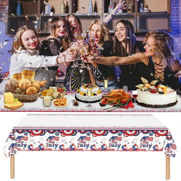 QTOCIO 4th Of July Tablecloth Flag Patriotic Table Cloth Disposable Plastic Table Cover Memorial Independence Day Decorations Holiday Party Supplies