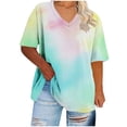 thumbnail image 2 of Plus Size Women's V-Neck Short Sleeve Tie-Dye Ombre Print Summer Basic Top, Loose Fit Stylish Plus Size Tee for Everyday Casual Wear and Weekend Outings Mint Green XL, 2 of 6