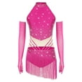 thumbnail image 1 of Aiihoo Robe de Danse Latine à Franges pour Femmes Jazz Tango Rumba Justaucorps de Gymnastique avec Gants HotPink L, 1 of 7