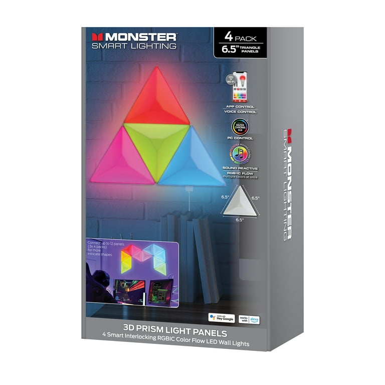 Monster Smart 3D Prism LED Wall Lights 4-Pack, Multicolor LED