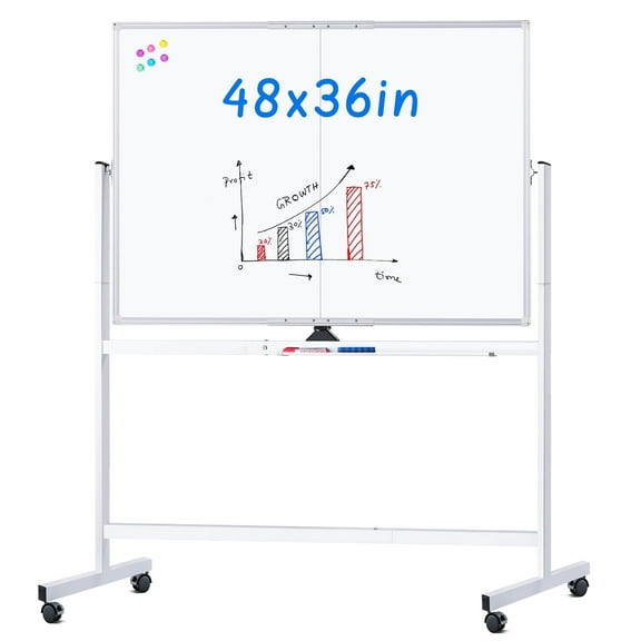 Maxtek Rolling Whiteboard, 48x36 Large Magnetic White Board with Stands, Double-Sided Dry Erase Board on Wheels for Homeschool, Office, School