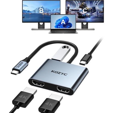 USB C to Dual HDMI Adapter 4K@30Hz, USB C Hub Multiport Adapter with 2xHDMI, USB 3.0, 100W PD, Support USB C to HDMI Splitter Extended Display for MacBook Pro (MST is not Supported on MacOS)