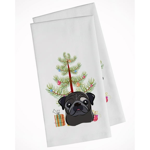 Carolines Treasures BB1635WTKT Christmas Tree and Black Pug White Kitchen Towel Set of 2 Dish Towels 19 X 25" multicolor
