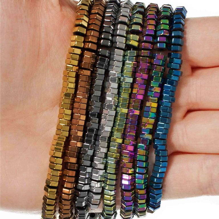 Craft County Hexagonal Spacer Beads - 15 Inch Strand of Natural Stone Hematite  Beads for Jewelry Making 