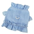 thumbnail image 1 of Chaleco de mezclilla con arnés para mascotas con anilla en D para perros pequeños, chaqueta vaquera suave y cómoda con volantes (azul claro) S, 1 of 5