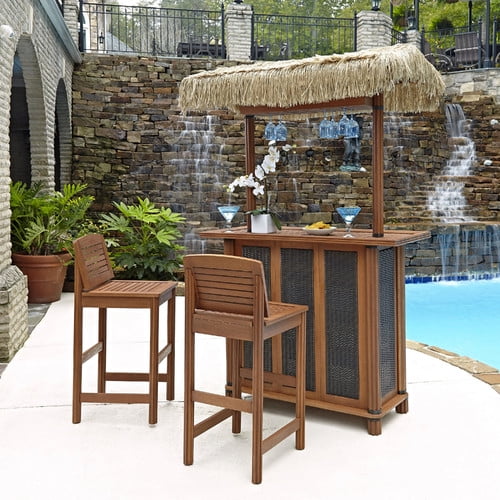 Home Styles Bali Hai Tiki Bar And 2 Stools Eucalyptus Com Home Styles Bali Hai Tiki Bar And 2, Outdoor Tiki Bar Chairs