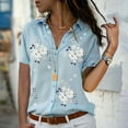 thumbnail image 2 of Button down Tops for Women Floral Printed Dress Shirts Short Sleeve Flowy Collared Plus Size Chiffon Blouses (S, Light blue), 2 of 7