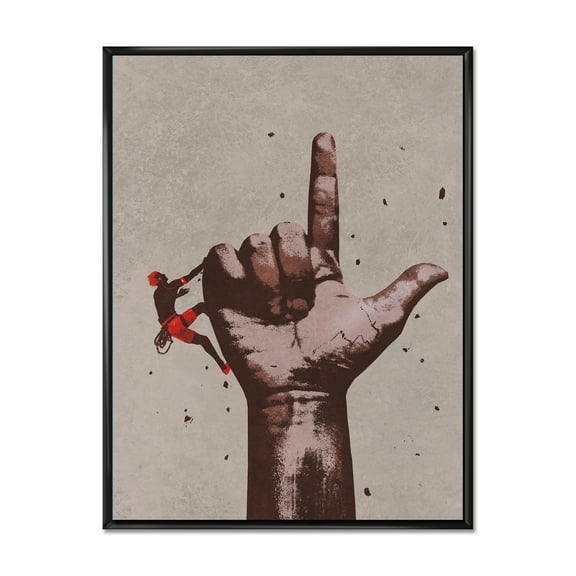 Climber With Finger Pointing Up Sign 12 in x 20 in Framed Painting Canvas Art Print, by Designart