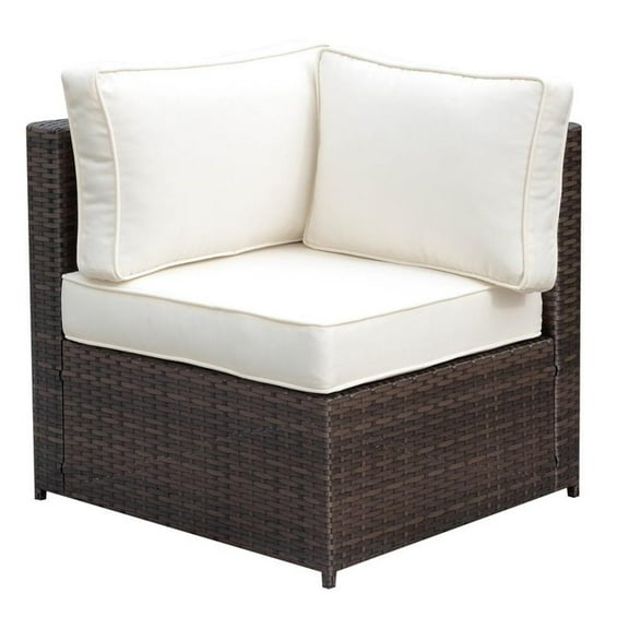 Furniture of America Daley Rattan Patio Corner Chair in Brown and Beige