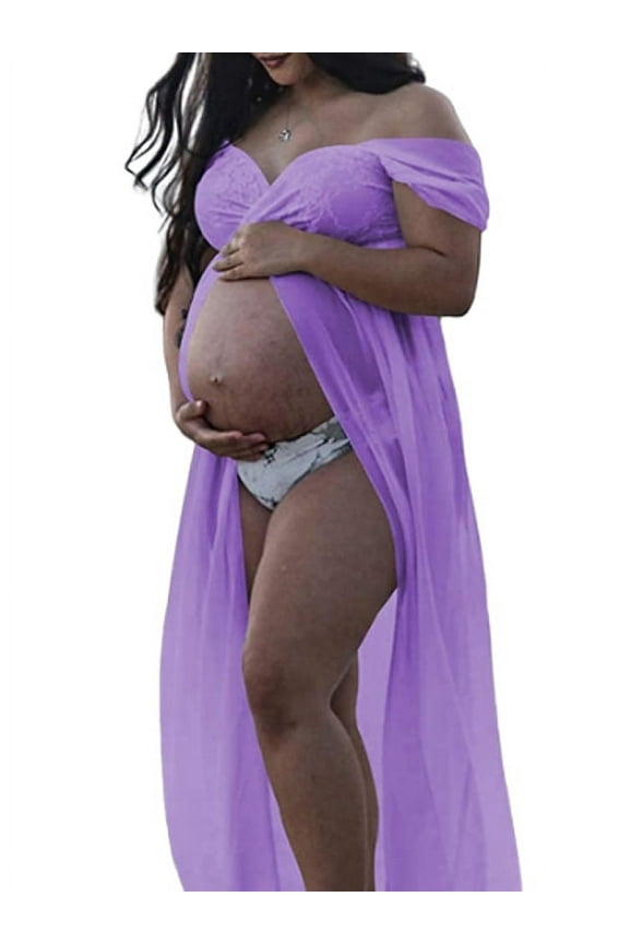 Womens Off Shoulder Maxi Dress Pregnancy Maternity Photo Shoot Photography Gown