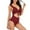 Wine, variant on UTSJKR Women's Ruffle Flounce One Piece Bathing Suit Cutout V Neck Backless Swimwear Tie Front Adjustable Frenum Flounce Bikinis Coffee S