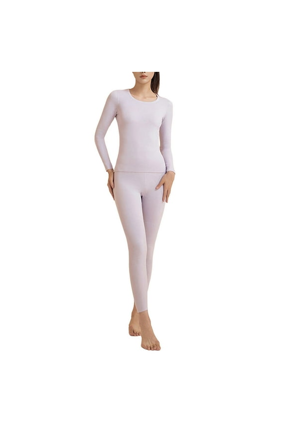 Women Black Gold Cashmere Silk BlendThermal UnderwearSet Thick SeamlessHigh Elastic Round Neck Warm Base Layer Purple,XXL