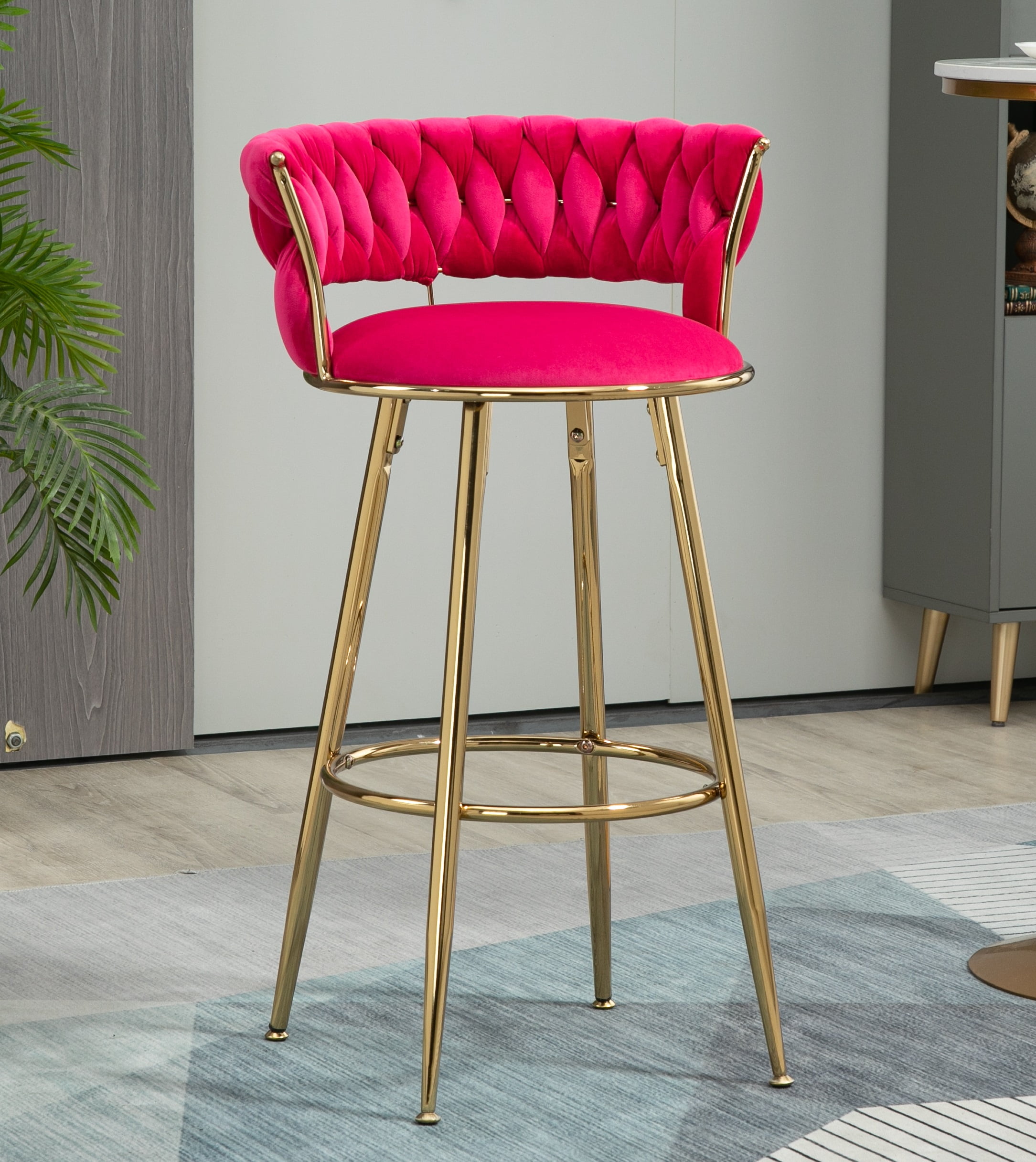 Round Kitchen High Bar Chairs Velvet Bar Stool Chair Counter Chair with