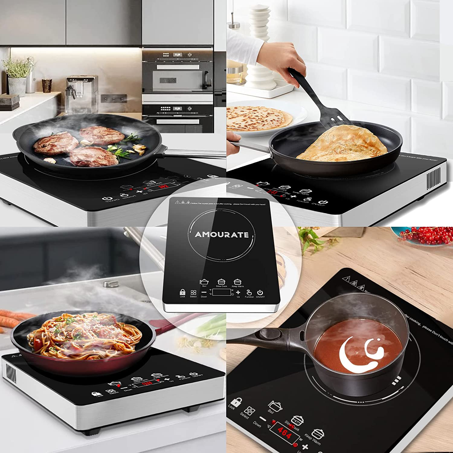 Amourate 1800W Portable Induction Cooktop Countertop Burner, Double-Layer  Heating Coil, Fits 4.72