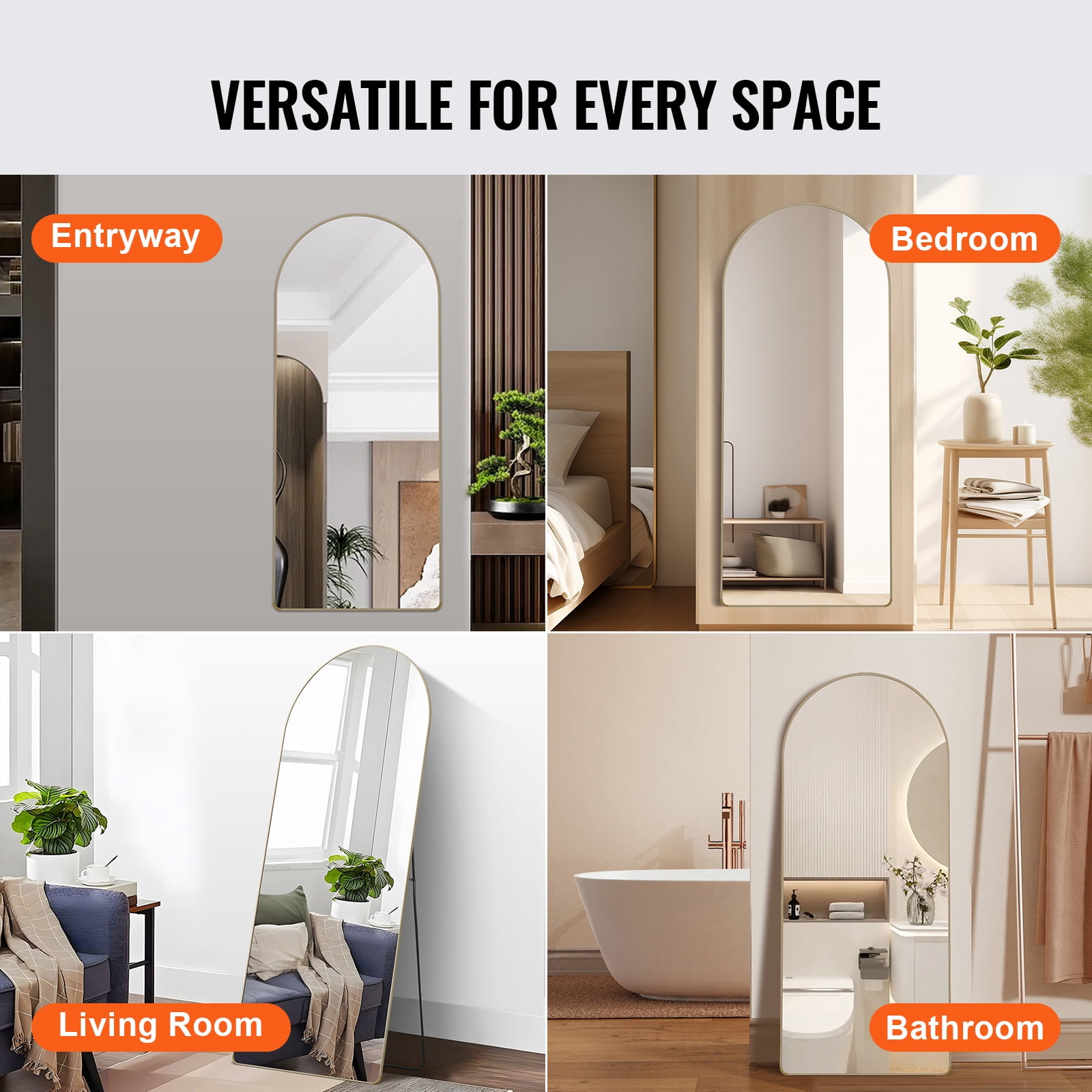 KFFKFF Arched Full Length Mirror 71'' x 30'' Full Body Mirror Standing Hanging