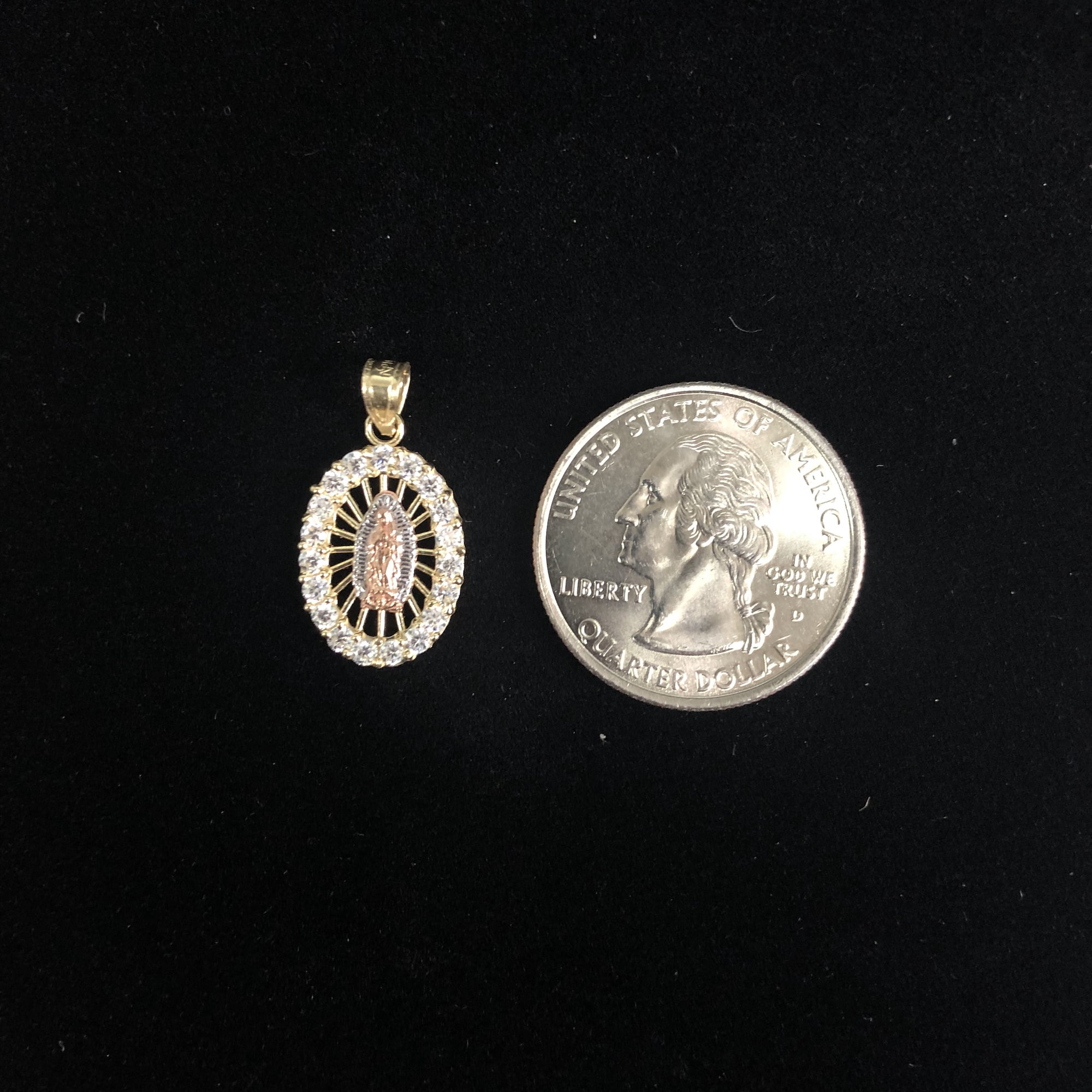 Ioka-14K Tri Color Gold Cubic Zirconia CZ Religious Our Lady of Guadalupe Charm Pendant For Necklace or Chain